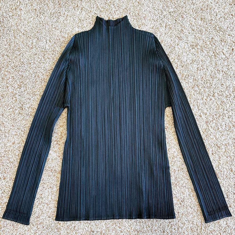 Pleats Please Issey Miyake Mockneck Black Long Sleeve Top JK111